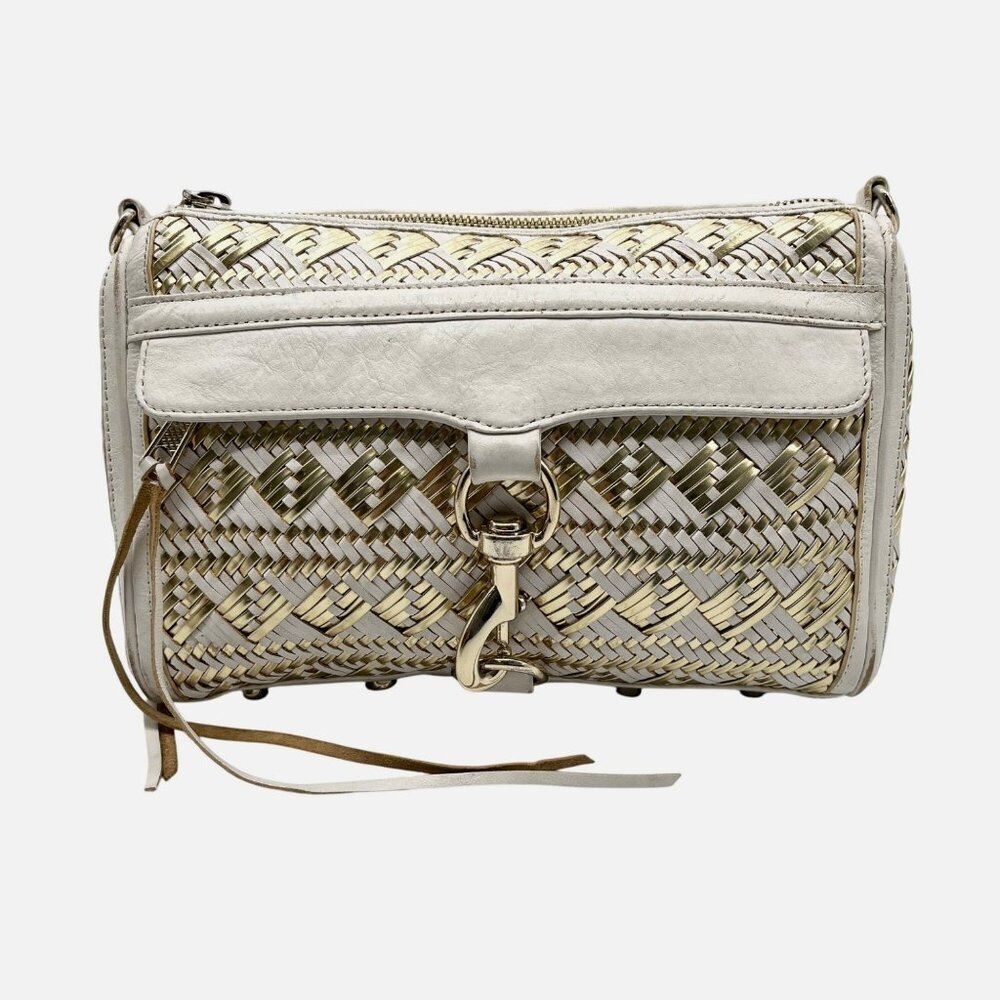 Rebecca Minkoff White & Gold Mac Aztec Clutch Crossbody